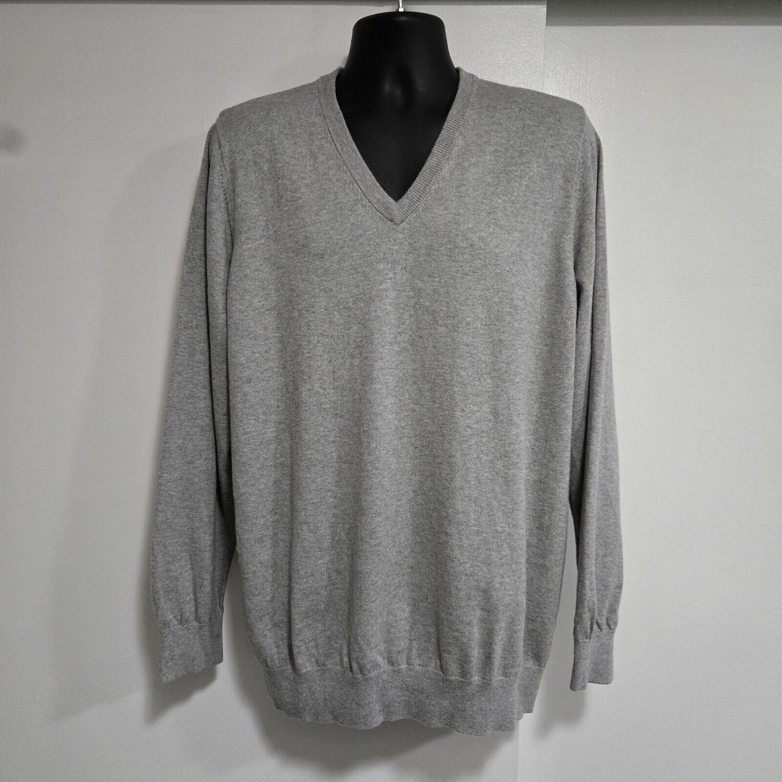 L.L. Bean Xxl-Reg Cotton Cashmere Knit Pullover Sweater Men’s Gray V Neck 274603